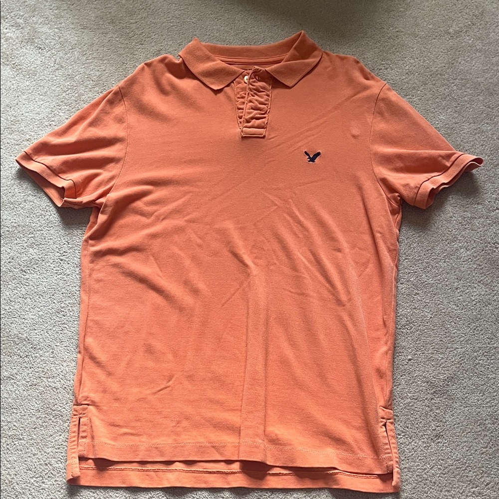 Mens American Eagle Outfitters SS Orange Polo Shirt w navy emblem! Sz. Lg.